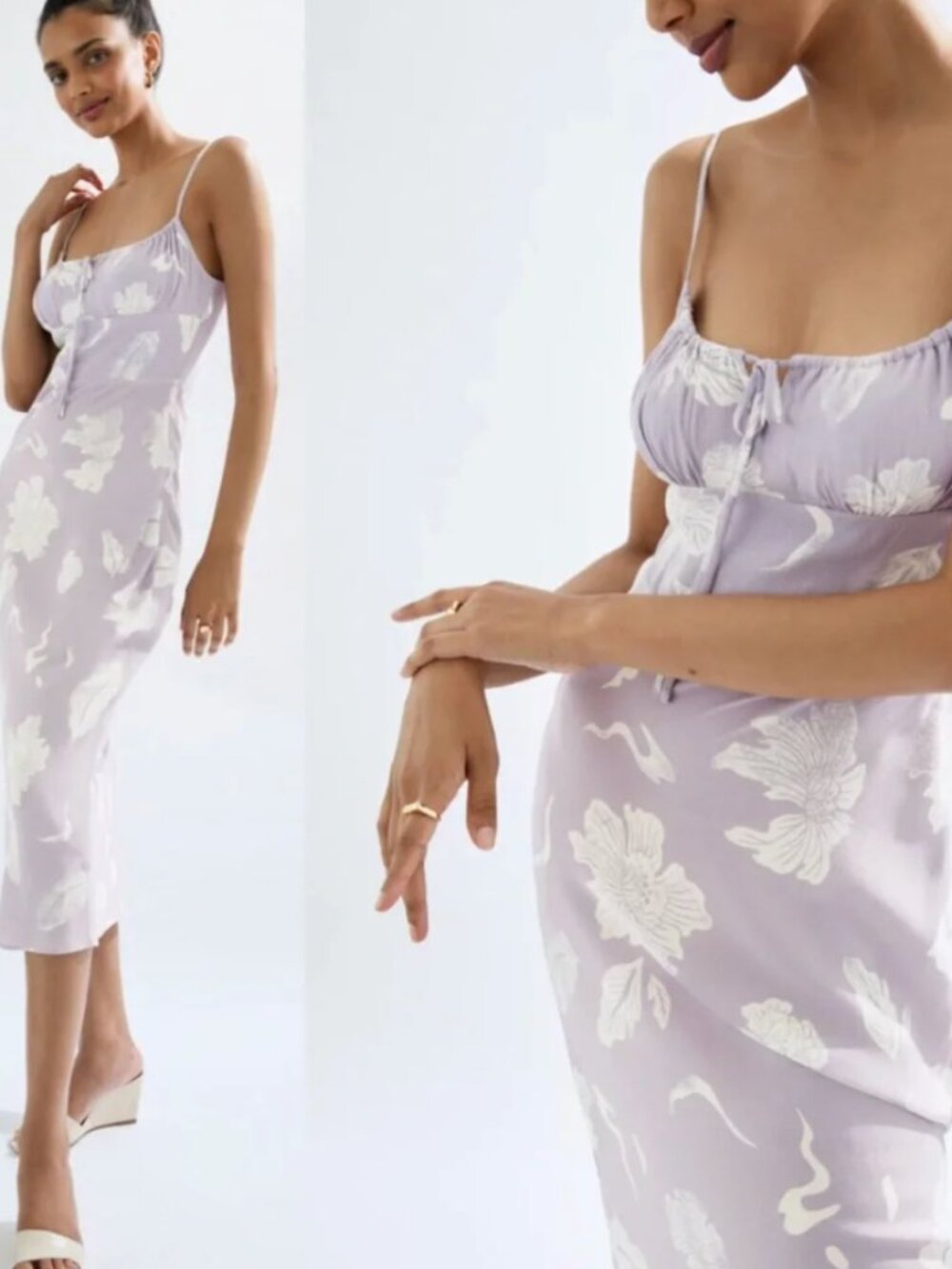 ARITZIA WILFRED Bellow Midi Dress Lavender Purple & White Floral Size 2